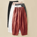 Buddha Stones Casual Plain Cropped Pants Women's Linen Harem Pants With Pockets