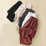 Buddha Stones Casual Plain Cropped Pants Women's Linen Harem Pants With Pockets