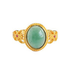 Buddha Stones Natural 925 Sterling Silver Plated Gold Hollow Design Jade Luck Ring