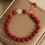 Buddha Stones "Wishing You Good Fortune and Joy" Cat Cinnabar Bracelet Includes Gift Message Card