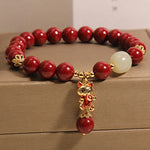 Buddha Stones "Wishing You Good Fortune and Joy" Cat Cinnabar Bracelet Includes Gift Message Card