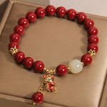 Buddha Stones "Wishing You Good Fortune and Joy" Cat Cinnabar Bracelet Includes Gift Message Card