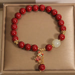 Buddha Stones "Wishing You Good Fortune and Joy" Cat Cinnabar Bracelet Includes Gift Message Card
