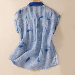 Buddha Stones Small Yellow Flower Leaves Buttons Short Sleeve Women's Shirt