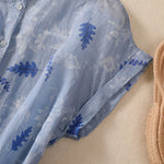 Buddha Stones Small Yellow Flower Leaves Buttons Short Sleeve Women's Shirt