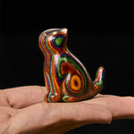 Buddha Stones 2Pcs Mini Rainbow Eucalyptus Sitting Cat Carved Reduce Stress Decoration