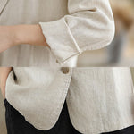 Buddha Stones Spring Solid Color Long Sleeve Cotton Linen Women's Jacket With Pockets