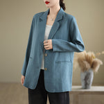 Buddha Stones Spring Solid Color Long Sleeve Cotton Linen Women's Jacket With Pockets