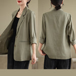 Buddha Stones Spring Solid Color Long Sleeve Cotton Linen Women's Jacket With Pockets