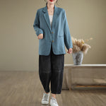 Buddha Stones Spring Solid Color Long Sleeve Cotton Linen Women's Jacket With Pockets