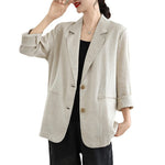Buddha Stones Spring Solid Color Long Sleeve Cotton Linen Women's Jacket With Pockets