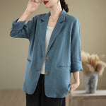 Buddha Stones Spring Solid Color Long Sleeve Cotton Linen Women's Jacket With Pockets