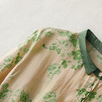 Buddha Stones Printing Buttons Drawstring High Waist Short Sleeve Midi Dress With Pockets
