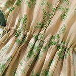 Buddha Stones Printing Buttons Drawstring High Waist Short Sleeve Midi Dress With Pockets