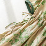 Buddha Stones Printing Buttons Drawstring High Waist Short Sleeve Midi Dress With Pockets