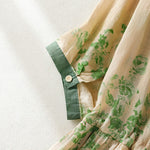 Buddha Stones Printing Buttons Drawstring High Waist Short Sleeve Midi Dress With Pockets