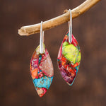 Buddha Stones Natural Emperor Stone Water Drop Leaf Shape Happiness Earrings