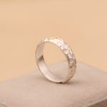 Buddha Stones Hammer Pattern Om Mani Padme Hum Copper Plated Silver Wealth Ring