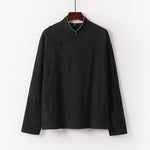 Buddha Stones Vintage Plain Chinese Frog-Button Cotton Long Sleeve Men's Shirt