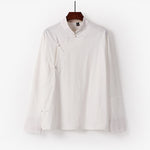 Buddha Stones Vintage Plain Chinese Frog-Button Cotton Long Sleeve Men's Shirt