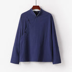 Buddha Stones Vintage Plain Chinese Frog-Button Cotton Long Sleeve Men's Shirt