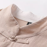 Buddha Stones Vintage Plain Chinese Frog-Button Cotton Long Sleeve Men's Shirt