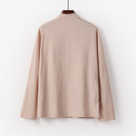 Buddha Stones Vintage Plain Chinese Frog-Button Cotton Long Sleeve Men's Shirt