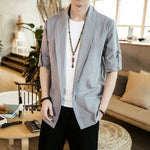 Buddha Stones Vintage Plain Lapel Open Front Jacket Cotton Men's Kimono