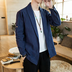 Buddha Stones Vintage Plain Lapel Open Front Jacket Cotton Men's Kimono