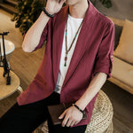 Buddha Stones Vintage Plain Lapel Open Front Jacket Cotton Men's Kimono