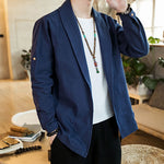 Buddha Stones Vintage Plain Lapel Open Front Jacket Cotton Men's Kimono