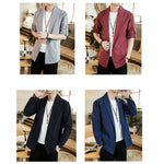 Buddha Stones Vintage Plain Lapel Open Front Jacket Cotton Men's Kimono