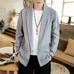 Buddha Stones Vintage Plain Lapel Open Front Jacket Cotton Men's Kimono