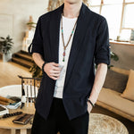 Buddha Stones Vintage Plain Lapel Open Front Jacket Cotton Men's Kimono