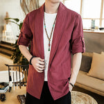 Buddha Stones Vintage Plain Lapel Open Front Jacket Cotton Men's Kimono