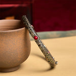 Vintage Tang Dynasty Flower Design Engraved Red Agate Copper Luck Bracelet Bangle
