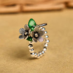 Buddha Stones Flower Pattern Copper Alloy Luck Elastic Rope Ring