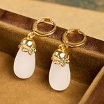 Buddha Stones Green Chalcedony Water Drop Strength Copper Posts Earrings