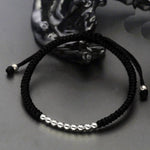 Buddha Stones Retro 925 Sterling Silver Simple Beads Knot Design Luck String Bracelet