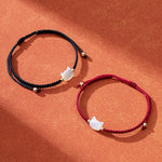 Buddha Stones Faceless Cat Head Red String Shell Connection Bracelet