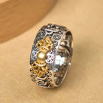 Buddha Stones Vintage Om Mani Padme Hum Vajra Copper Plated Silver Balance Ring