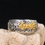 Buddha Stones Vintage Om Mani Padme Hum Vajra Copper Plated Silver Balance Ring