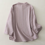 Buddha Stones Plain Slanted Buttons Cotton Linen Women's Shirt