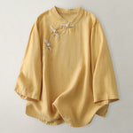 Buddha Stones Plain Slanted Buttons Cotton Linen Women's Shirt