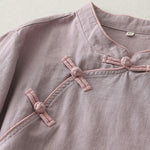 Buddha Stones Plain Slanted Buttons Cotton Linen Women's Shirt