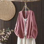 Buddha Stones Pure Color V-neck Women's Jacket With Pockets