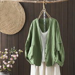 Buddha Stones Pure Color V-neck Women's Jacket With Pockets