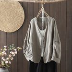 Buddha Stones Pure Color V-neck Women's Jacket With Pockets