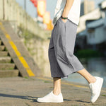 Buddha Stones Summer Plain Pleat Design Drawstring Men's 7-8 Length Pants With Pockets