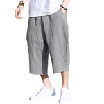 Buddha Stones Summer Plain Pleat Design Drawstring Men's 7-8 Length Pants With Pockets